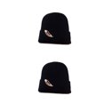thumbnail image 1 of Sonducket Gorro tejido de lana con plumas para hombre y mujer, gorro tejido con letras, trenzado, cálido, grueso, accesorio para la cabeza de negro 2piezas, 1 of 6