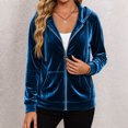 thumbnail image 4 of Karymi Zip‑Up Velvet Hooded Jackets for Women, Drawstring Hood Long Sleeve Casual Outerwear with Kangaroo Pocket, 4 of 7