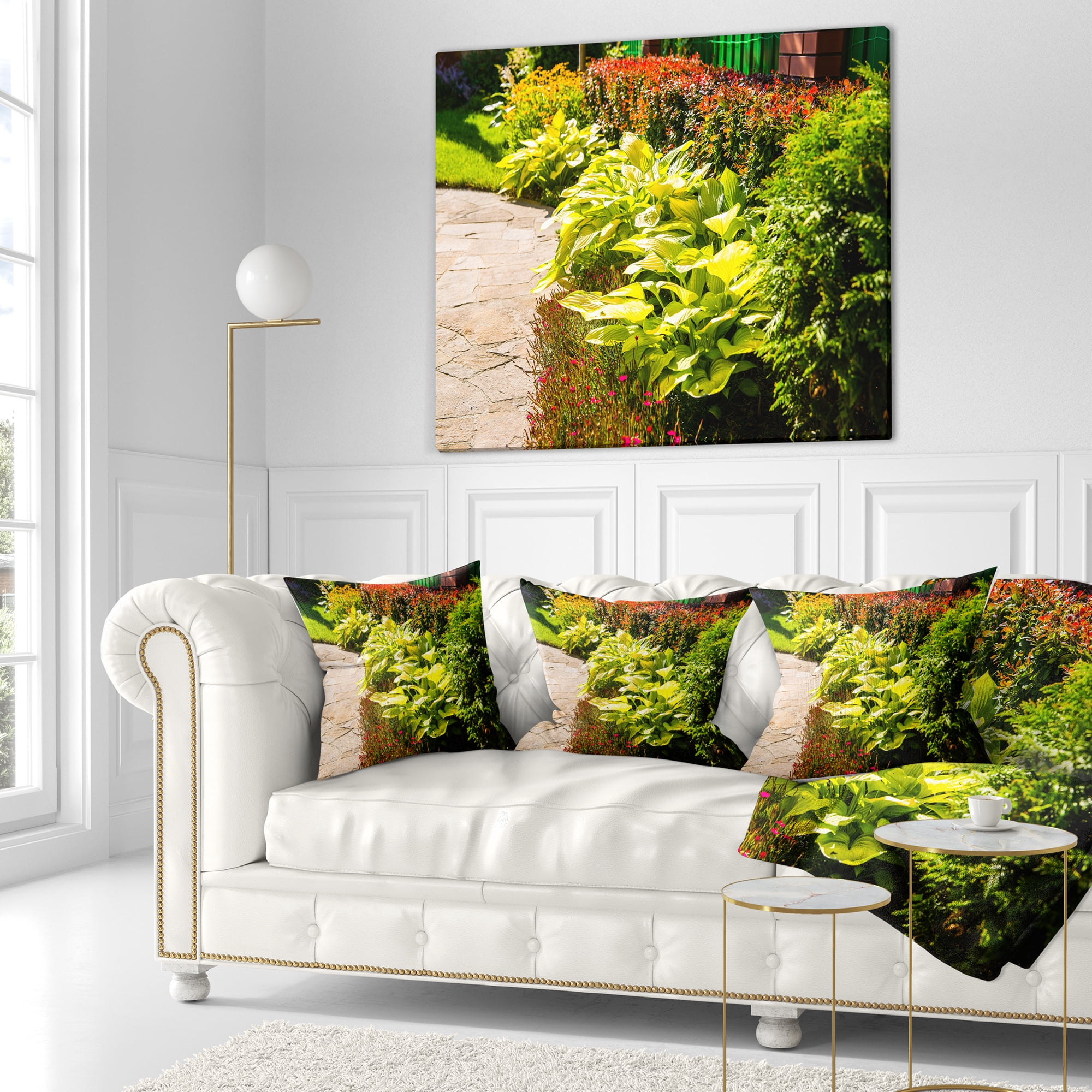 Designart Modern Green Garden Design - Landscape Printed Throw Pillow - 16x16