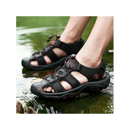 

Woobling Mens Breathable Elastic Band Sandals Summer Non-Slip Fisherman Beach Comfortable Flat Walking Sandals