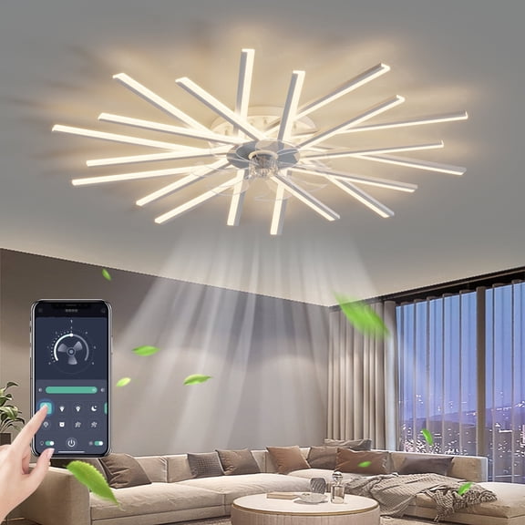 Eowynic 45-Inch Modern Ceiling Fans with Lights, APP/Remote Control, 6 Speed, DC Motor, White