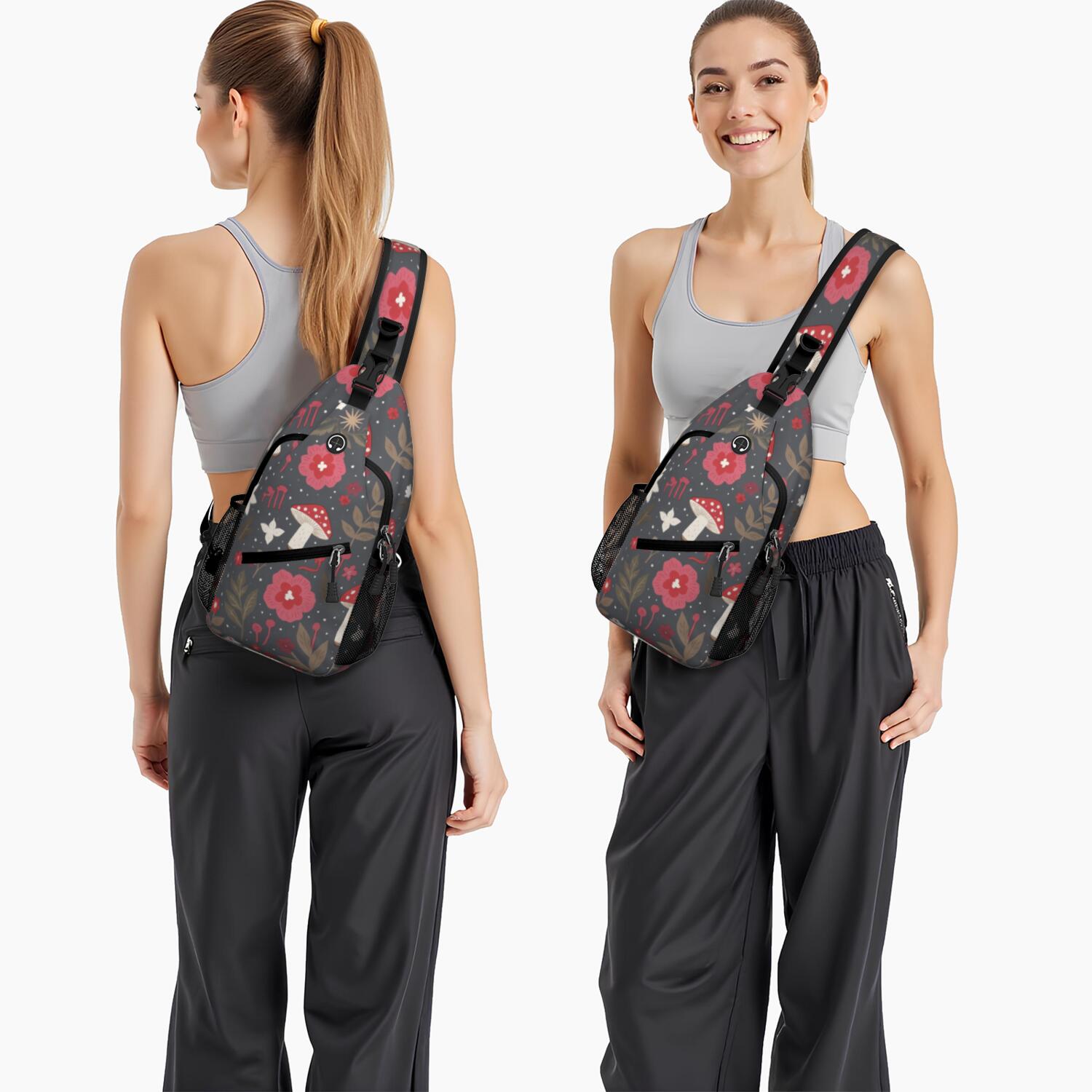 Mushroom Sling Bag for Women Men Hiking Sling Backpack Backpack Purse for Traveling Office Hiking Sling Pack Trendy Sling Backpack