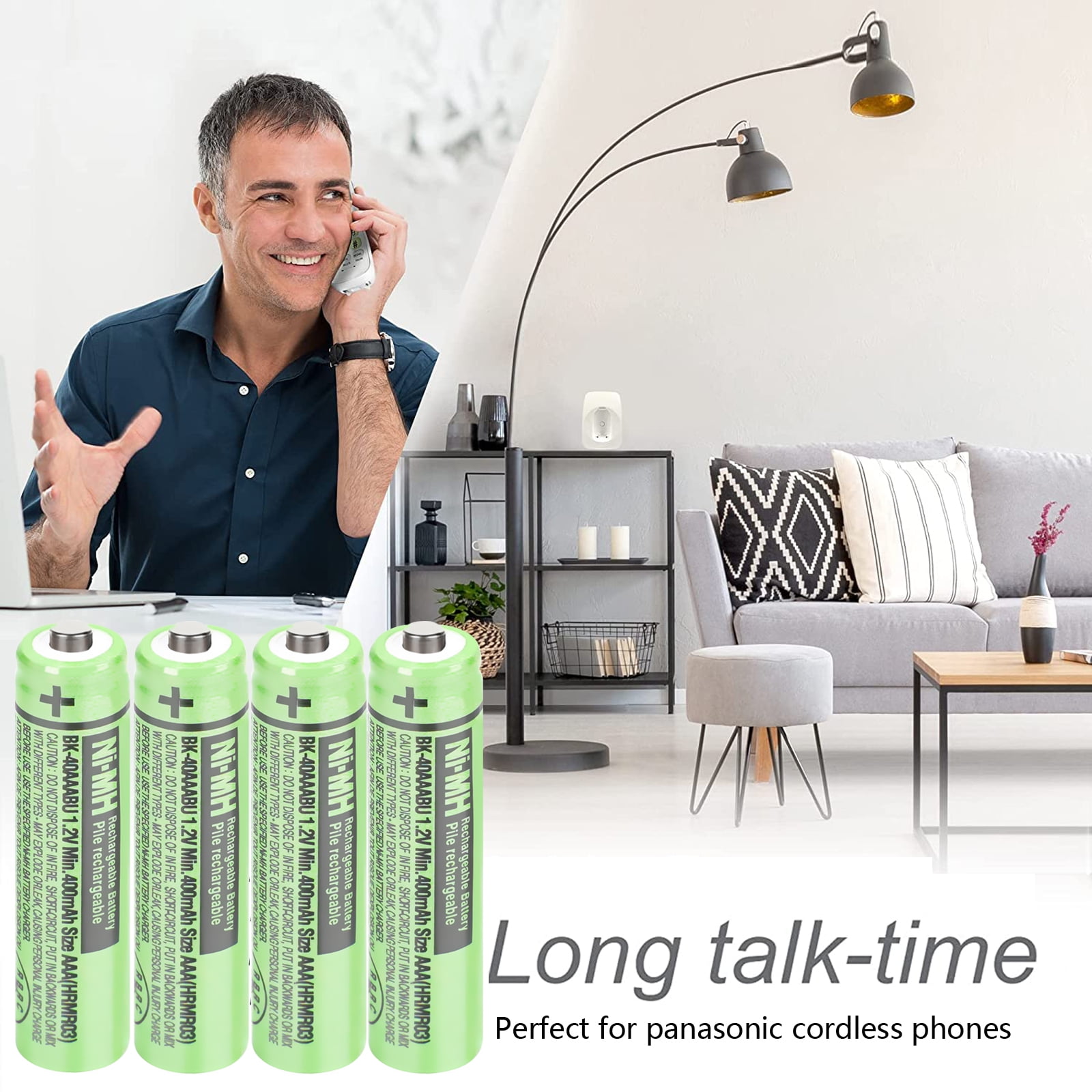 6Pack BK-40AAABU Ni-MH AAA Rechargeable Batteries 400mah AAA Ni-MH Rechargeable Batteries 1.2V for Panasonic Cordless Phones, Remote Controls, Electronics