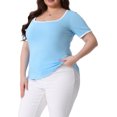 thumbnail image 2 of DARING DIVA Women's Plus Square Neck Ribbed Slim Fit Tee 2X Blue, 2 of 6