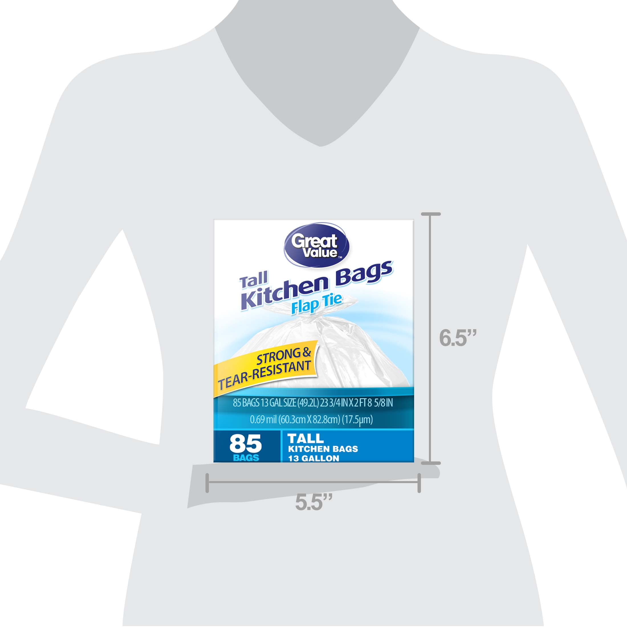 Great Value 13-Gallon Flap Tie Tall Kitchen Trash Bags, 85 Bags
