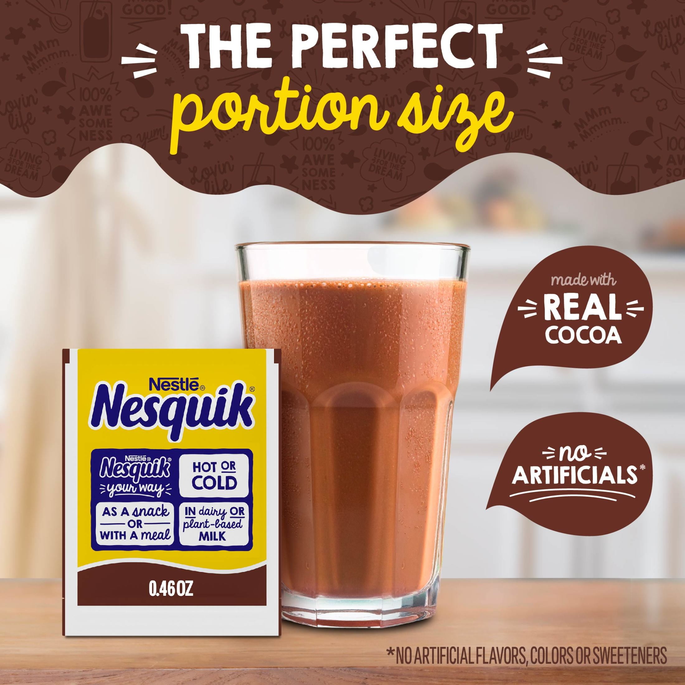 Nesquik Chocolate Powder, Chocolate Milk Mix, Single Drink Mix Packets, 6 Packets