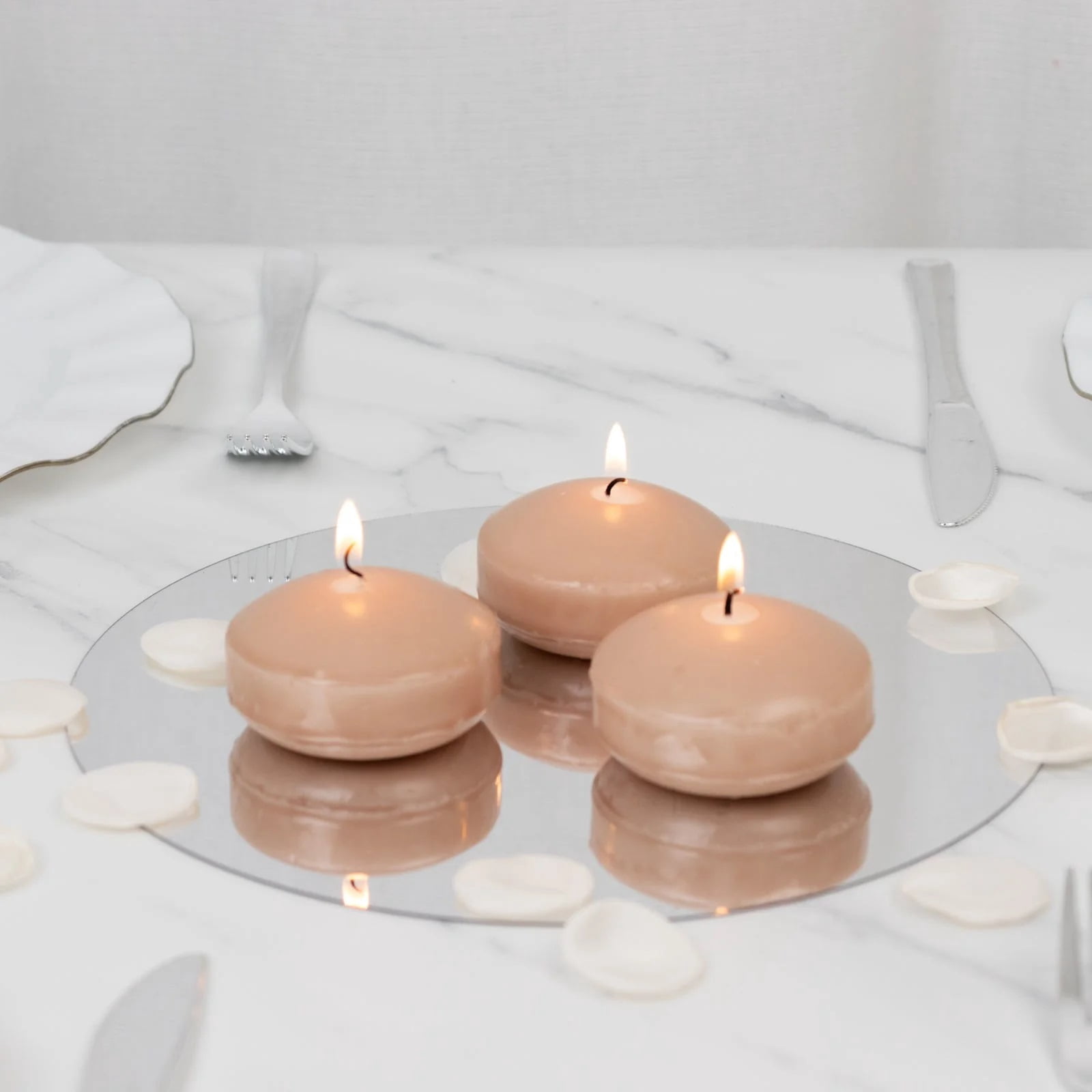 Balsa Circle 12 Beige 3 in Round Unscented Floating Candles Dripless Wax Discs Party Wedding Table Centerpieces Event Decorations Supplies