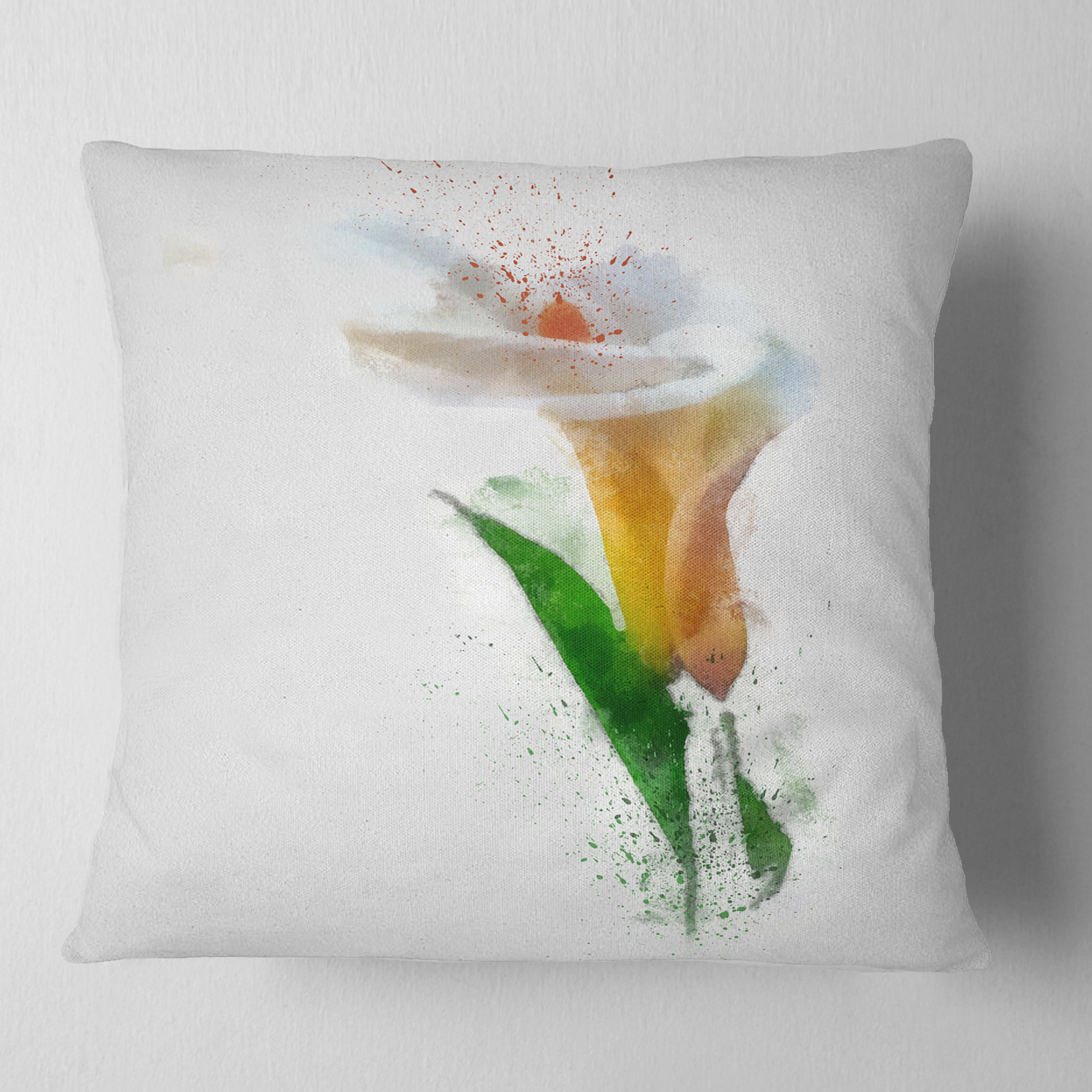 Designart Beautiful Flower with Paint Splashes - Floral Throw Pillow - 18x18