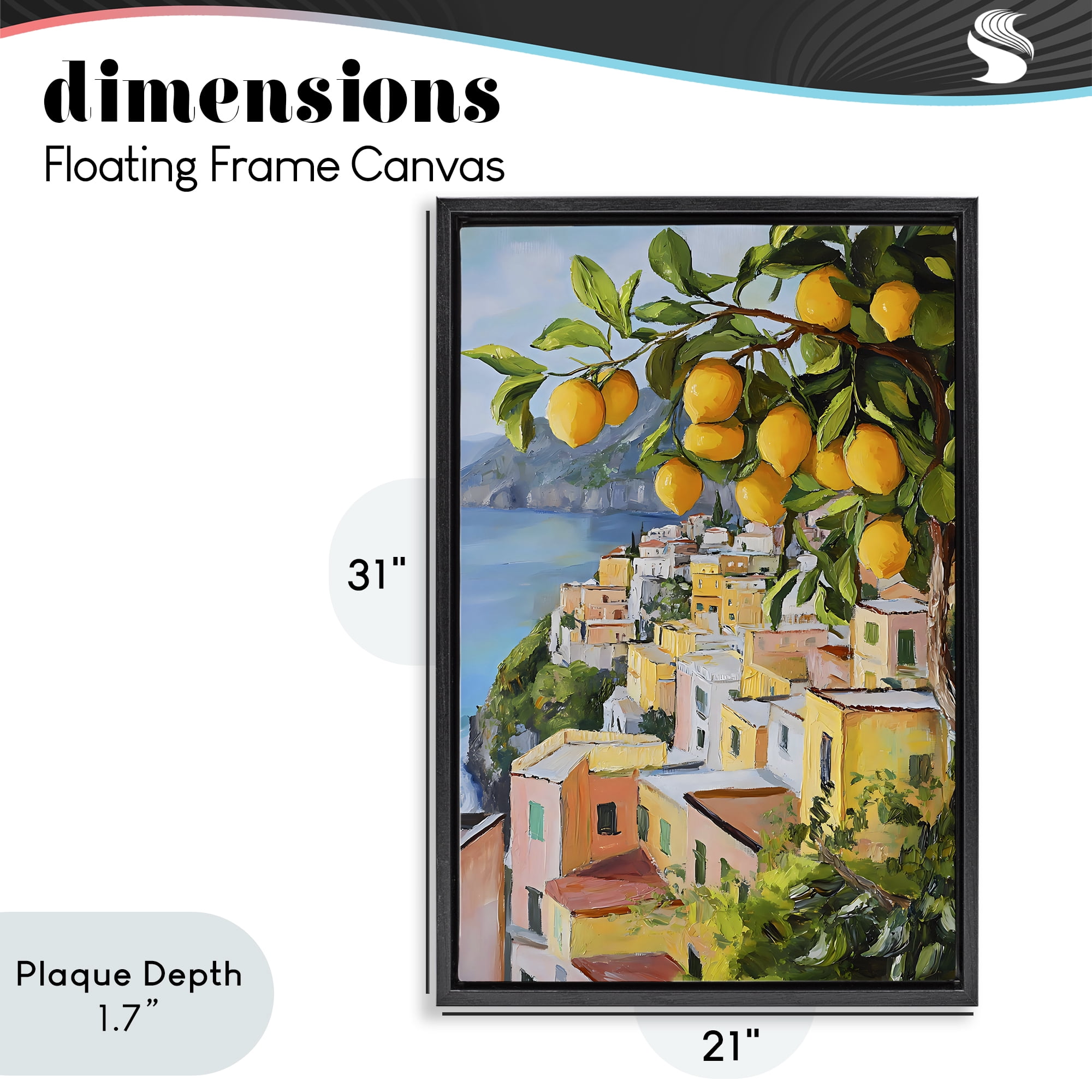 Stupell Industries Mediterranean Lemon Tree Scenery Black Framed Floater Canvas Wall Art, design by Creative Studio