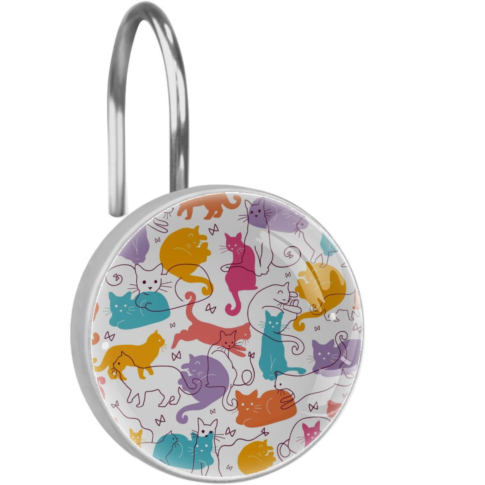 Colorful Cats Shower Curtain Hooks（Set of 12）for Home Hotel Shower Rods