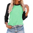 thumbnail image 2 of Plebaso Chemises à Manches 3/4 pour Femmes Col Rond Tops à Blocs de Couleur Décontractés Amples Blouses pour Femmes, 2 of 4