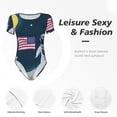 thumbnail image 4 of Bingfone Astronaut With USA Flag Pattern Women's Round Neck Bodysuit, Tight Snap Button Short Sleeve Bodysuit, Suitable for Party, Sports, Daily Wear-Small, 4 of 7