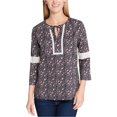 thumbnail image 1 of Tommy Hilfiger Womens Lace-Detail Knit Blouse, Blue, X-Small, 1 of 1