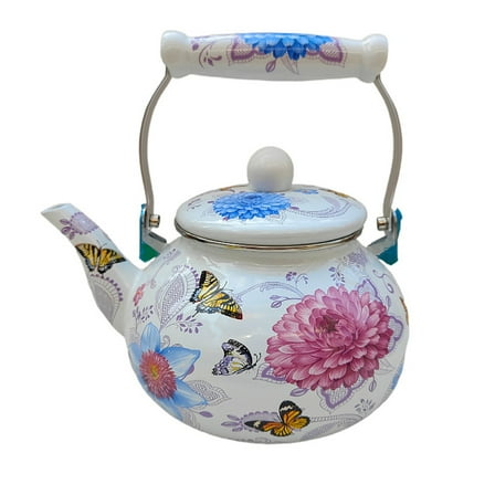 Enameled kettle, enamel teapot, 2500 ML retro kettle with ceramic handle, antique flower coffee pot tea kettle, for tea and coffee at home and office