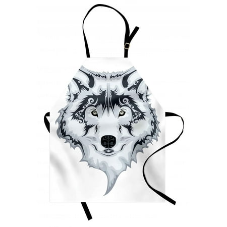 Tattoo Art Print Tattoo Apron The Majestic Beast Creature Head of a Wild Wolf Tribal Tattoo Design Art Print, Unisex Kitchen Bib Apron with Adjustable Neck for Cooking Baking Gardening, White and Black, by Ambesonne ()