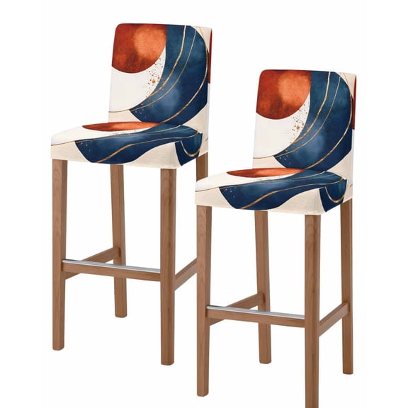 Navy Blue Burnt Orange Bar Stool Covers Set of 2, Modern Boho Art Geometric Stretch Washable Bar Chair Covers with Backs, Removable Pub Counter Height Chair Cover for Kitchen Dining Room Cafe