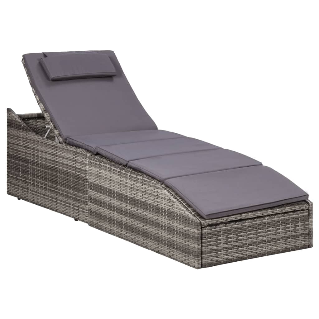 Outdoor Sunbed with Cushion, Rattan Reclining Lounger for Garden Patio, Gray Outdoor Sunbed with Cushion, Rattan Reclining Lounger for Garden Patio, Gray