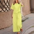 thumbnail image 2 of SXcggal Women 2 Piece Linen Outfit Sets Cotton Short Sleeve Shirt Wide Leg Trousers Pant Two Pieces Tracksuit Leisure Elegant Fashionable Women's Pants Set, 2 of 5