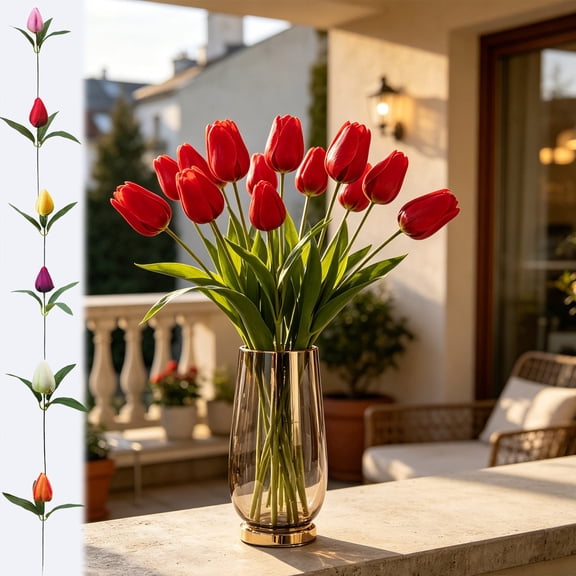 Artificial Tulips Rustic-Style Faux Stems - Decorative Blooms for Floral Arrangements, Wedding Photography Prop, Orange, Ccwuwei