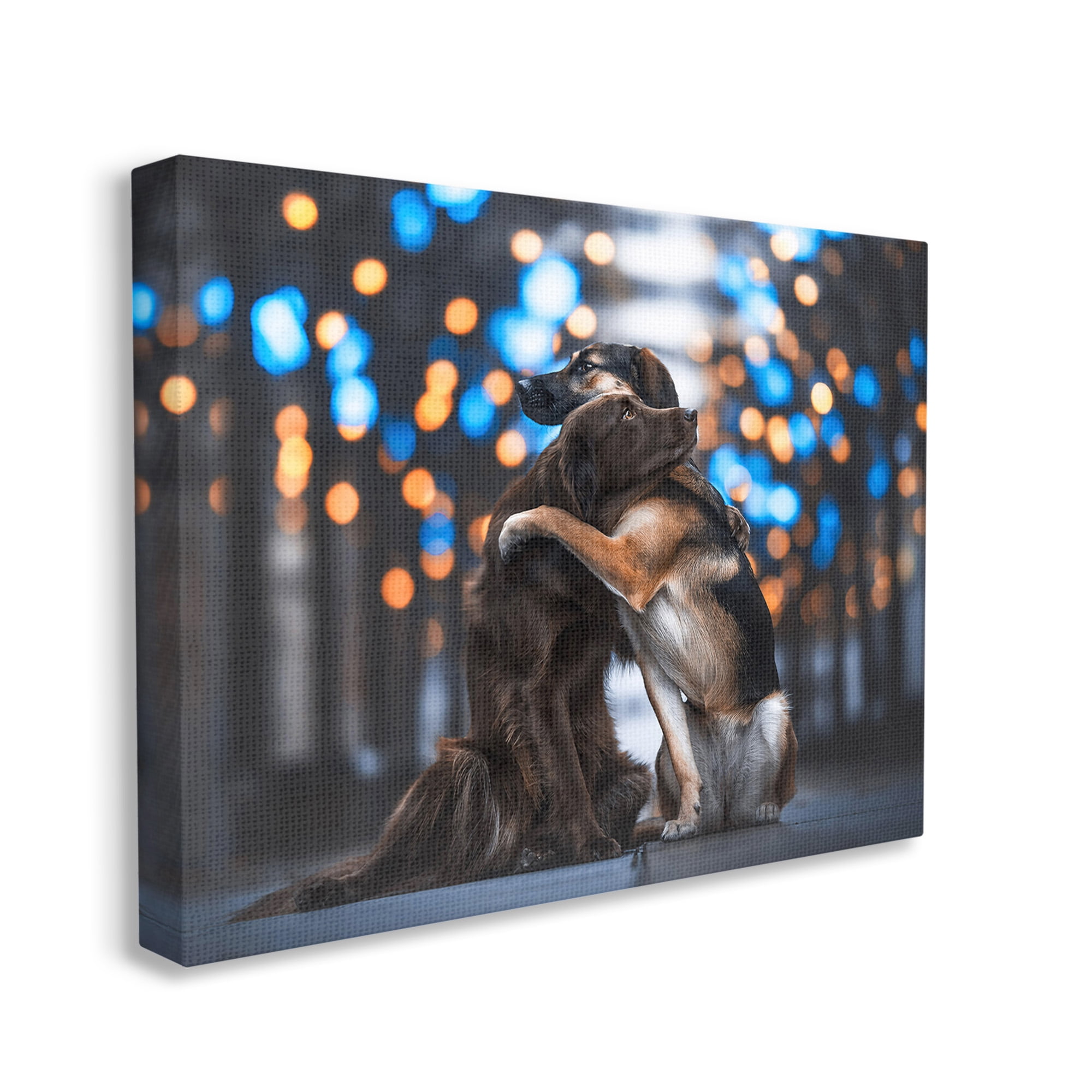 Stupell Industries Hugging Dogs with Bokeh Animals & Insects Painting Gallery Wrapped Canvas Art Print Wall Art, 20 x 16