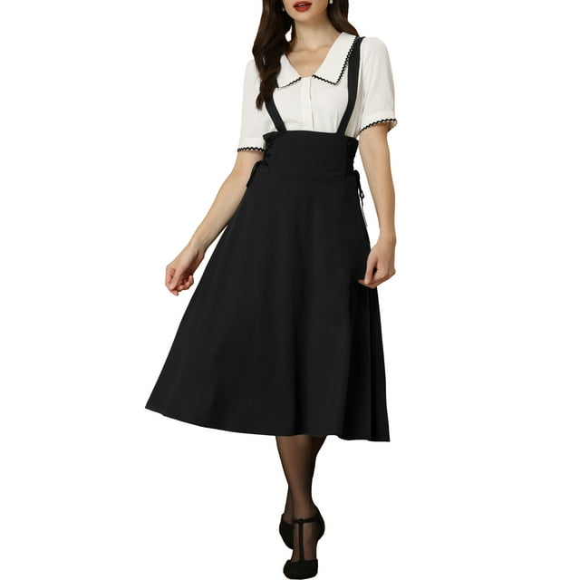Falda de tirantes midi con cintura alta y encaje para mujeres Inspire Chic XS negra