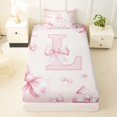 thumbnail image 3 of Manfei Ribbon Bow Knot Personalized Initial L Twin Sheet Sets 3pcs for Girls Women,Kids Teens Pink Bow Shabby Chic Bedding,Lightweight Room Decor, 3 of 5