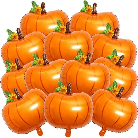 12pcs Pumpkin Balloons - Foil Construction, Ideal Thanksgiving Party Decorative Balloons