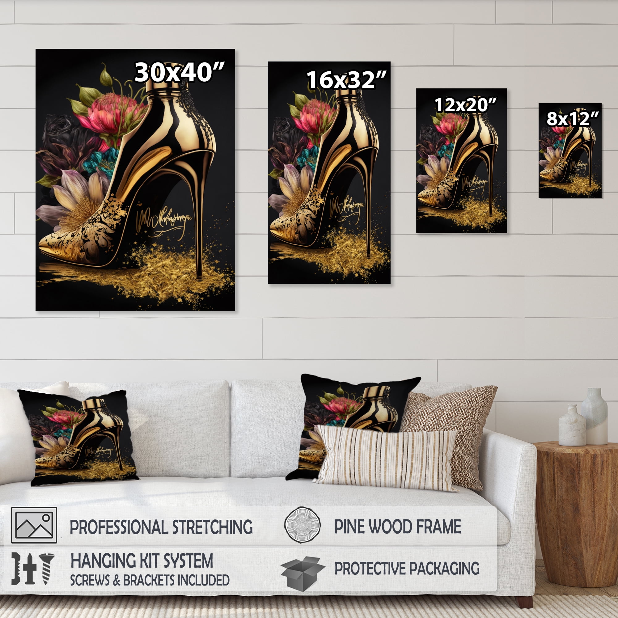 Designart Golden Floral High Heel III Canvas Wall Art