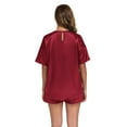 thumbnail image 5 of BEOEOSY Womens Satin Silky Pajama Set Short Sleeve High-low Hem Shirt with Short Pajama Pant Set,Wine Red, XL, 5 of 7
