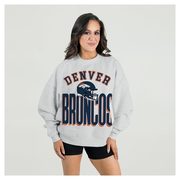 Women's Gameday Couture  Ash Denver Broncos Fierce Focus Premium Oversized Fleece Pullover Sweatshirt