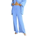 thumbnail image 3 of Caoirhny Women Spring Pants Outfits Solid Color Turn-Down Collar Long Sleeve Loose Shirts Elastic Waist Wide-Leg Long Pants 2 Pieces Set, 3 of 7