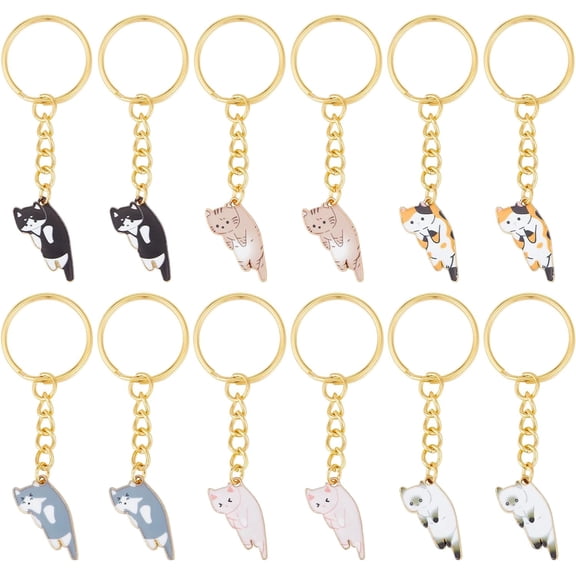 12Pcs Cute Cat Keychains Kawaii Kitty Enamel Key Chain Animal 6 Style Funny Alloy Keyrings Hanging Pendant Charm Keyrings Bulk for Purse Car Bag Backpack Decorations Party Favors Bulk DIY