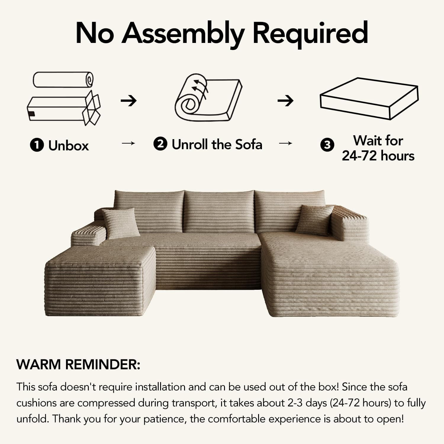 103" Cloud Sectional Sofa, Modern L Shaped Deep Seat Couch, Plush Corduroy Upholstered Sofa No Assembly, Living Room