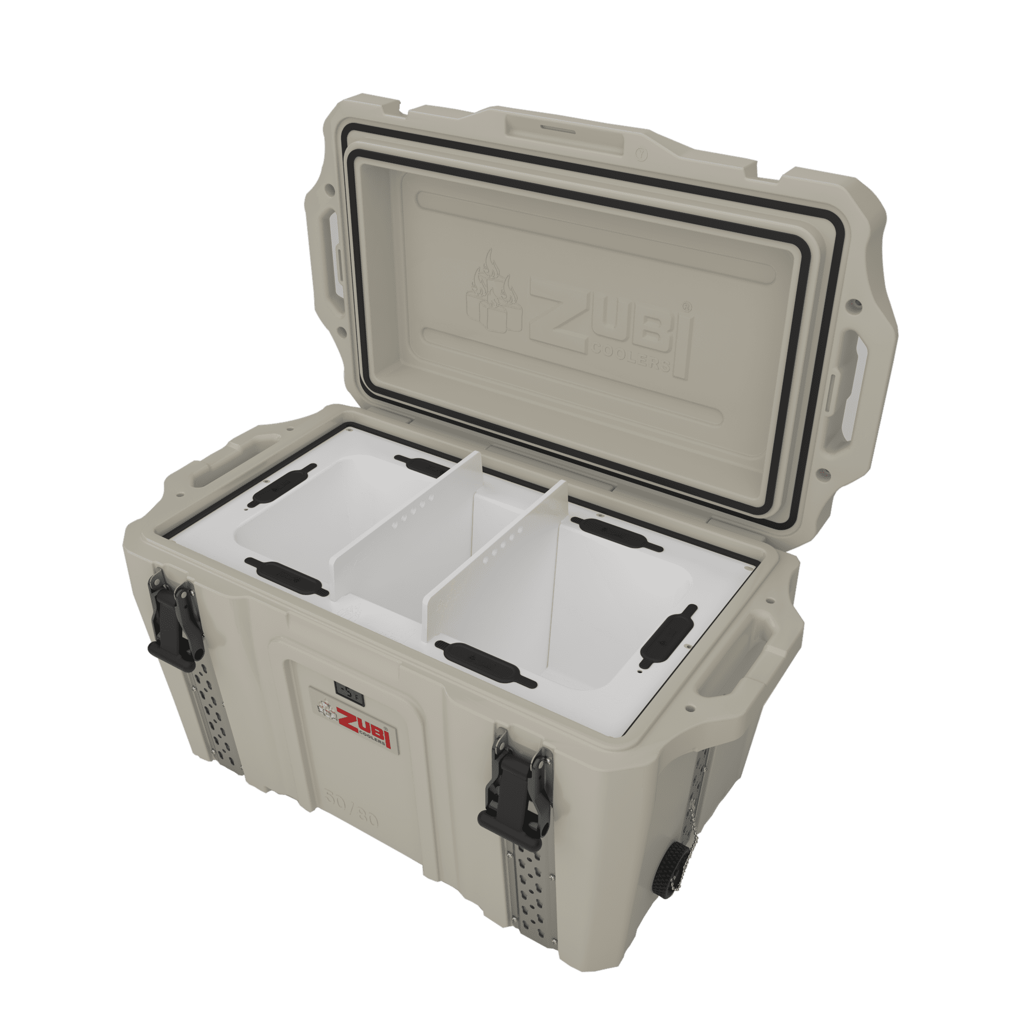 Rotomolded Hard Sided 96 Can Dual Function Cold/Hot Ice Chest Cooler for Camping and Outdoor, Tan, 50/80 Qt 2 Sizes in 1 by ZUBI COOLERS