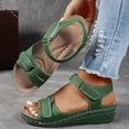 thumbnail image 2 of Rokment Womens Comfortable Wedge Dressy Sandals Ladies Fashion Casual Leather Adjustable Orthopedic Arch Support Platform Mid Heels Walking Summer Shoes Green Size 6.5, 2 of 6