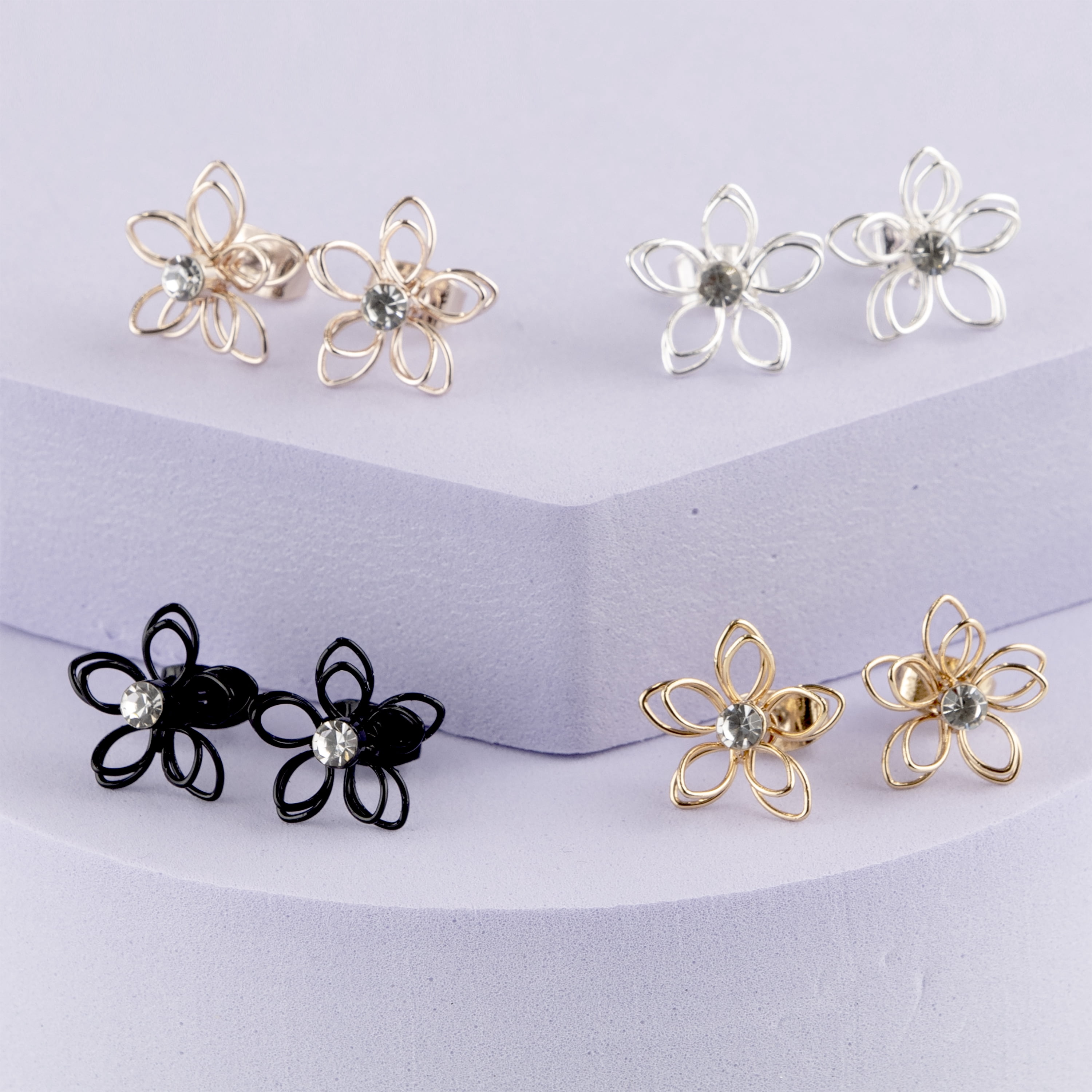 Claire's Teen Girls Metal Tone Flower Stud Earring Set, 4-Pack, Sensitive Solutions