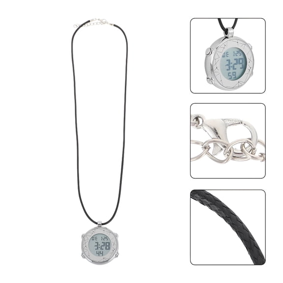 DESIGNICE Electronic Digital Hanging Watch with Alarm Calendar and Week Display White Necklace Watch