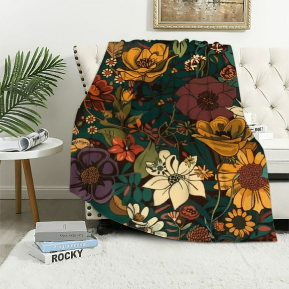 JRXY Floral Blanket for Girls Women Floral Blanket Gifts Flannel Vintage Paisley Flower and Leave Throw Blanket for Bed Living Room Sofa Couch Soft Warm Lightweight Cozy Floral Decor White
