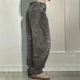 thumbnail image 5 of Women's Starry Sky Rhinestone High Waisted Baggy Jeans, Loose Fit Straight Leg Denim Pants with Stretchable Comfort, Casual Wide Leg Trousers for Daily Wear and Street Fashion Grey L, 5 of 6