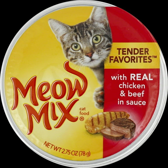 Meow Mix Tenders in Sauce Wet Cat Food with Real Chicken & Beef, 2.75 oz. Cups, 12 Pack (Packaging And Formulation Updates Underway)