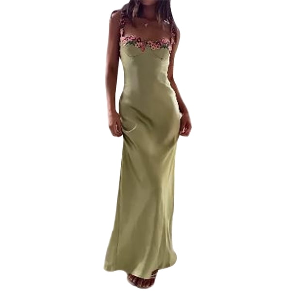 Vestido de noche largo Lucakuins sin mangas sin espalda con flores de satén para mujer