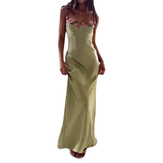 Vestido de noche largo Lucakuins sin mangas sin espalda con flores de satén para mujer