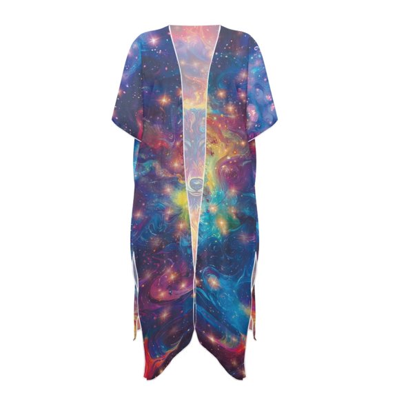 HELLHERO Breathable Bathing Suit Cover Up for Beach Party Polyester Flowy Long Kimono Swimsuit Cover Up Flame Wolf