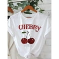 thumbnail image 3 of Letter And Cherry Print T-Shirt, Short Sleeved Round Neck Casual Top, Suitable For Summer Women's Clothing, 3 of 5
