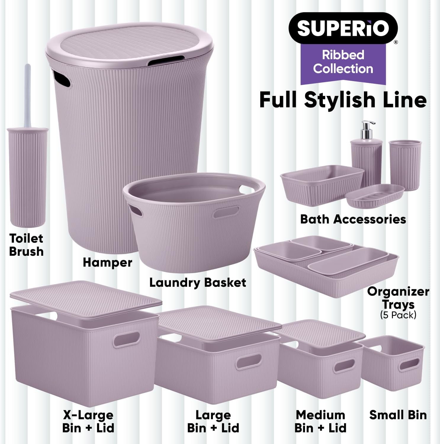 Superio Plastic Toilet Bowl Cleaning Brush and Holder Set (Pack of 2)- 15"H x 6"W x 5"D, Bathroom Scrubbing Brush, Lilac