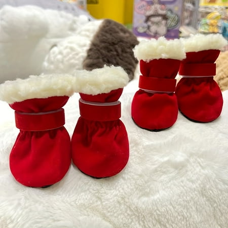 ZGAD Set of Four Anti-Slip Winter Warmth Dog Boots - Polyester Pet Shoes with Fleece Lining and Hook-and-Loop Tape Closure for Small Breeds - All-Season Paw Protection