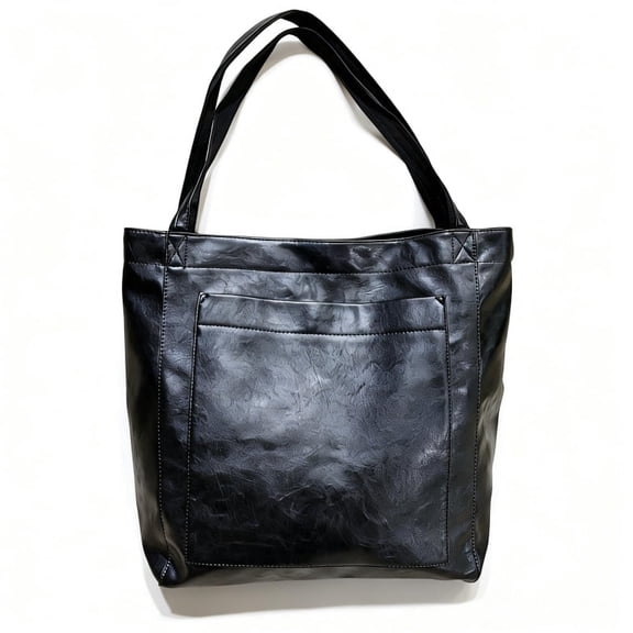 WANDF Tote Bag for Women,Vegan Leather Shoulder Bag with Magnetic Closure,Waterproof Handbag Purse with Front Pocket for Work Travel Shopping Daily(Black Bag)