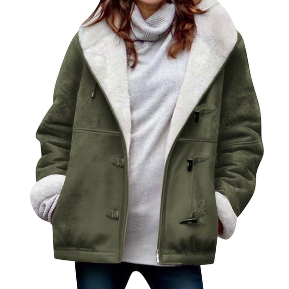 Fmbrln Womens Plus Size Winter Fleece Jackets Long Sleeve Button Down Thickened Warm Hooded Coat with Pockets