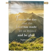 America Forever Bible Verse House Flag - 28 x 40 inch -Psalm 118:24 This is the day the Lord has made - Christian Quotes Religious Outdoor Yard Decorative Inspirational Faith Flag