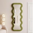 thumbnail image 4 of BOJOY Full Length Mirror 63"x24", Irregular Wavy Mirror, Arched Floor Mirror, Wall Mirror Standing Hanging or Leaning Against Wall for Bedroom, Flannel Wrapped Wooden Frame Mirror -Green, 4 of 11